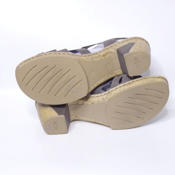 RIEKER Embellished Leather Stretchy Sandals Block Heel Taupe Sz 42 EU 10-10.5 US - Picture 7 of 9